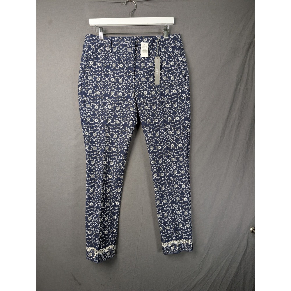 LOFT Marisa Skinny Pants Navy Blue Floral Ankle Trousers Size 6 NWT 5938